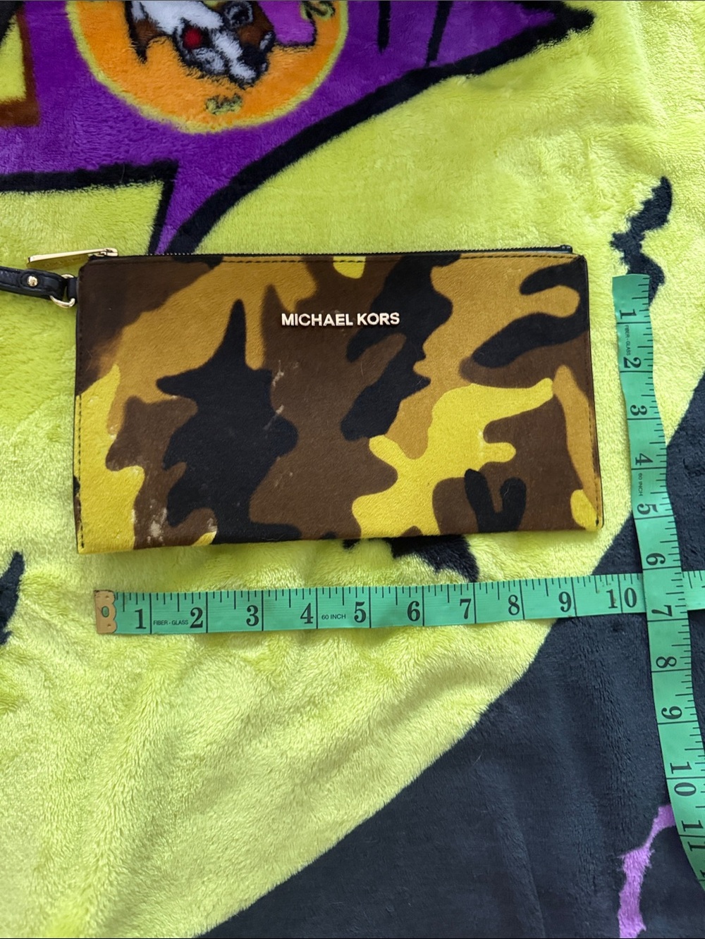 Michael Kors Yellow and Brown Camo Zip Wallet